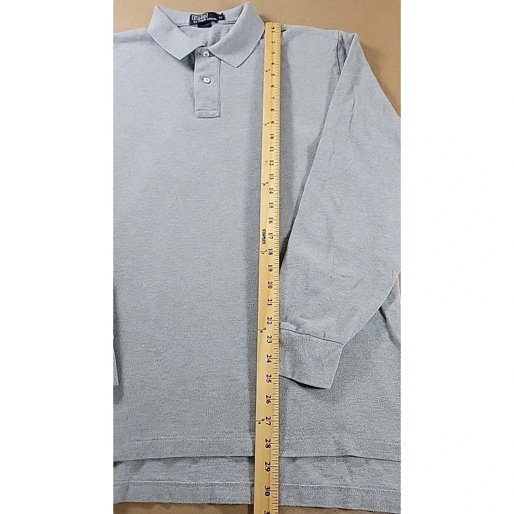 Polo Ralph Lauren VINTAGE 90s Men's Polo Shirt Long Sleeve XL GRAY 100%‎ Cotton